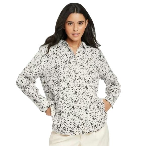 A New Day Button-Up Top Women's Plus Size 4X Cream & Black Dotted Casual Office - Picture 1 of 8